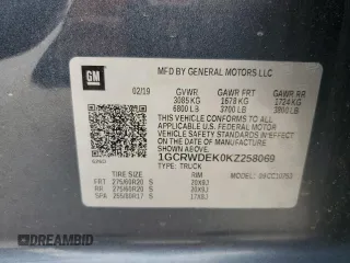 2019 Chevrolet Silverado 1500 RST with VIN 1GCRWDEK0KZ258069, listed as a Copart auction lot 80320134 with 82,190 mi miles and Salvage Title. Bid and sale history available at carsss.com. Image 12.