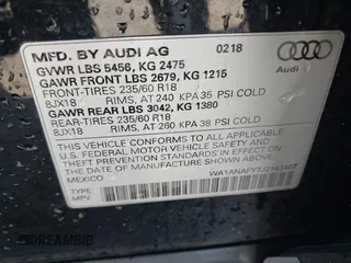 2018 Audi Q5 Premium with VIN WA1ANAFY7J2143407, listed as a IAAI auction lot 41642531 with 71,169 mi miles. Bid and sale history available at carsss.com. Image 9.
