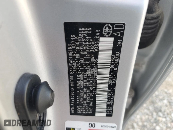 2016 Toyota Corolla L with VIN 2T1BURHE2GC659005, listed as a Copart auction lot 62673315 with 77,720 mi miles and Salvage title. Bid and sale history available at DreamBid. Image 12.