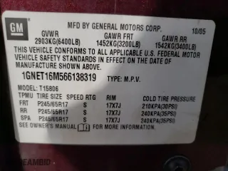 2006 Chevrolet TrailBlazer LT with VIN 1GNET16M566138319, listed as a Copart auction lot 62664344 with 170,045 mi miles and Salvage Title. Bid and sale history available at carsss.com. Image 13.