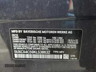 2019 BMW X7 xDrive50i with VIN 5UXCX4C59KLS38632, listed as a Copart auction lot 51963025 with 56,346 mi miles and Salvage Title. Bid and sale history available at carsss.com. Image 14.