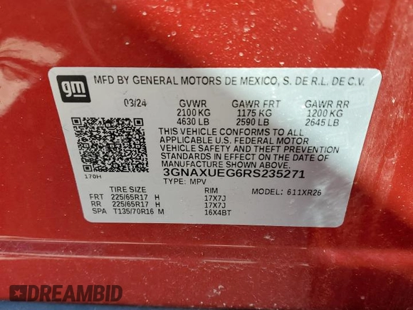 2024 Chevrolet Equinox LT with VIN 3GNAXUEG6RS235271, listed as a Copart auction lot 51453835 with 5,938 mi miles and Salvage Title. Bid and sale history available at DreamBid. Image 13.
