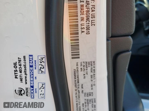 2022 Jeep Grand Cherokee Limited z VIN 1C4RJFBG6NC110610, wystawiony jako Copart lot #52107715 z przebiegiem 69 535 mil mil oraz Szkoda całkowita • Salvage title. Historia ofert i sprzedaży dostępna na DreamBid. Obrazek 14.