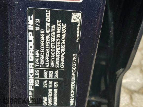 2023 Fisker Ocean Extreme z VIN VCF1EBU25PG007783, wystawiony jako Copart lot #57859705 z przebiegiem Nie podano mil oraz Tytuł czysty. Historia ofert i sprzedaży dostępna na DreamBid. Obrazek 12.