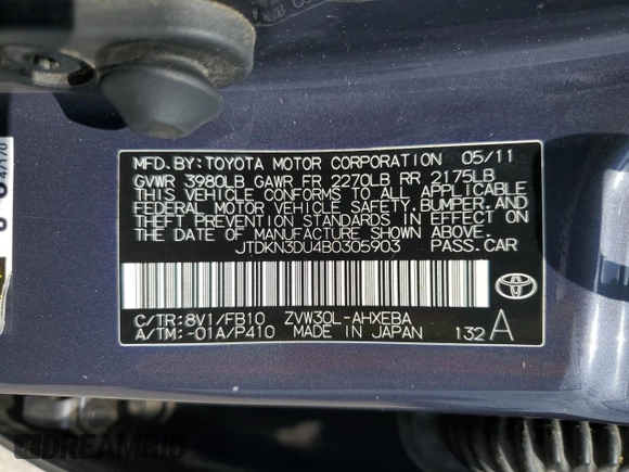 2011 Toyota Prius I with VIN JTDKN3DU4B0305903, listed as a Copart auction lot 54242085 with 115,768 mi miles and Salvage Title. Bid and sale history available at carsss.com. Image 12.