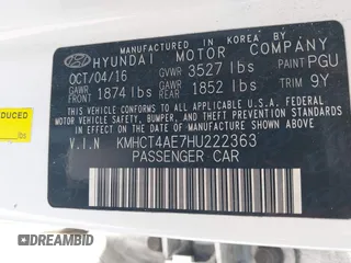 2017 Hyundai Accent SE z VIN KMHCT4AE7HU222363, wystawiony jako IAAI lot #42310268 z przebiegiem 122 940 mil mil oraz . Historia ofert i sprzedaży dostępna na DreamBid. Obrazek 9.