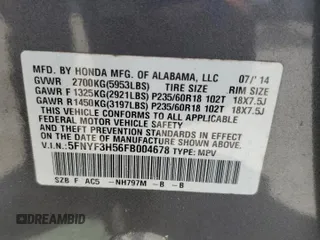 2015 Honda Pilot EX-L z VIN 5FNYF3H56FB004678, wystawiony jako Copart lot #53376705 z przebiegiem 117 910 mil mil oraz Szkoda całkowita • Salvage title. Historia ofert i sprzedaży dostępna na DreamBid. Obrazek 15.