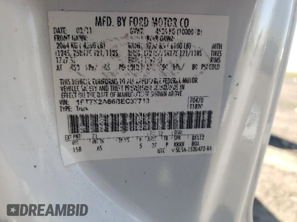 2011 Ford F-250 XL with VIN 1FT7X2A66BEC37719, listed as a Copart auction lot 46399235 with 243,220 mi miles and Salvage title. Bid and sale history available at DreamBid. Image 15.