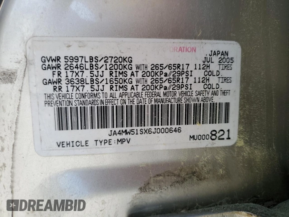 2006 Mitsubishi Montero Limited z VIN JA4MW51SX6J000646, wystawiony jako Copart lot #52957045 z przebiegiem 204 876 mil mil oraz Szkoda całkowita • Salvage title. Historia ofert i sprzedaży dostępna na DreamBid. Obrazek 13.