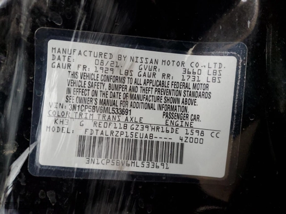 2021 Nissan Kicks S with VIN 3N1CP5BV6ML533691, listed as a Copart auction lot 50816665 with 59,681 mi miles and Salvage Title. Bid and sale history available at carsss.com. Image 14.