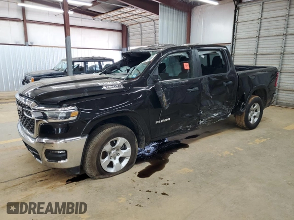 2025 Ram 1500 Big Horn with VIN 1C6SRFFPXSN591196, listed as a Copart auction lot 52577325 with 14,036 mi miles and Salvage Title. Bid and sale history available at carsss.com. Image 1.