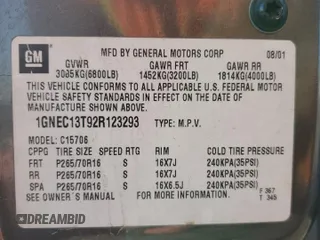 2002 Chevrolet Tahoe LS with VIN 1GNEC13T92R123293, listed as a Copart auction lot 46372295 with 251,320 mi miles and Salvage title. Bid and sale history available at DreamBid. Image 15.