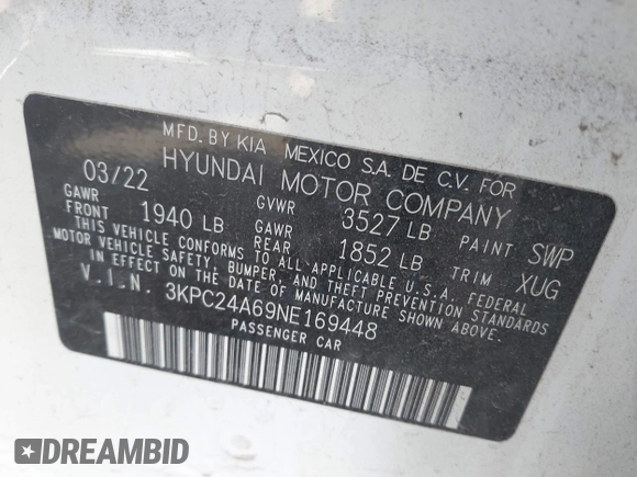 2022 Hyundai Accent SE with VIN 3KPC24A69NE169448, listed as a IAAI auction lot 41849350 with 17,802 mi miles. Bid and sale history available at carsss.com. Image 9.