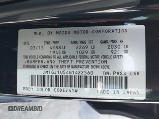 2016 Mazda Mazda6 i Sport with VIN JM1GJ1U54G1422560, listed as a IAAI auction lot 41935881 with 87,030 mi miles. Bid and sale history available at carsss.com. Image 9.
