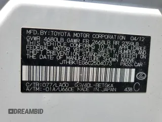 2012 Lexus ES 330 with VIN JTHBK1EG6C2504073, listed as a Copart auction lot 60984045 with Not provided miles and Salvage title. Bid and sale history available at DreamBid. Image 12.