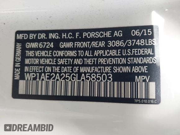 2016 Porsche Cayenne S E-Hybrid with VIN WP1AE2A25GLA58503, listed as a IAAI auction lot 41815568 with 140,635 mi miles and . Bid and sale history available at DreamBid. Image 9.