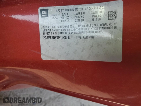 2015 Chevrolet Camaro LT with VIN 2G1FF3D3XF9133046, listed as a Copart auction lot 44065225 with 94,109 mi miles and Salvage Title. Bid and sale history available at carsss.com. Image 12.