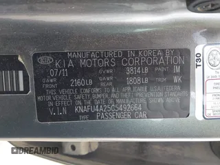 2012 Kia Forte EX with VIN KNAFU4A25C5492664, listed as a IAAI auction lot 41889921 with 163,334 mi miles and . Bid and sale history available at DreamBid. Image 9.