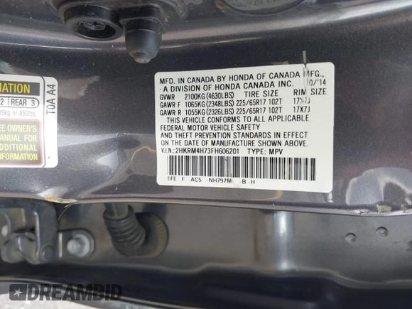 2015 Honda CR-V EX-L with VIN 2HKRM4H73FH606201, listed as a IAAI auction lot 40490815 with 24,219 mi miles and . Bid and sale history available at carsss.com. Image 9.