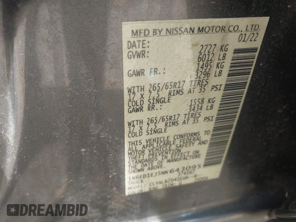 2022 Nissan Frontier SV с VIN 1N6ED1EJ5NN643095, выставлен на аукционе IAAI как лот 42353506 с пробегом 50 438 миль миль и . История ставок и продаж доступна на DreamBid. Изображение 9.