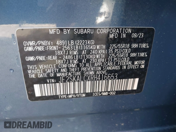 2024 Subaru Forester Limited with VIN JF2SKALCXRH416653, listed as a IAAI auction lot 40906376 with 8,911 mi miles. Bid and sale history available at carsss.com. Image 9.