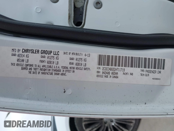 2013 Chrysler 300 with VIN 2C3CCABG5DH711719, listed as a IAAI auction lot 41383018 with 191,863 mi miles. Bid and sale history available at carsss.com. Image 9.
