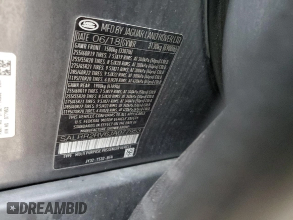 2018 Land Rover Discovery HSE with VIN SALRR2RV6JA077953, listed as a Copart auction lot 81988064 with 75,072 mi miles and Salvage Title. Bid and sale history available at DreamBid. Image 14.