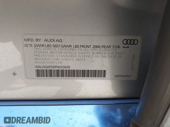 2015 Audi A8 3.0T z VIN WAU3GAFD6FN033635, wystawiony jako IAAI lot #42327204 z przebiegiem 87 167 mil mil oraz . Historia ofert i sprzedaży dostępna na DreamBid. Obrazek 9.