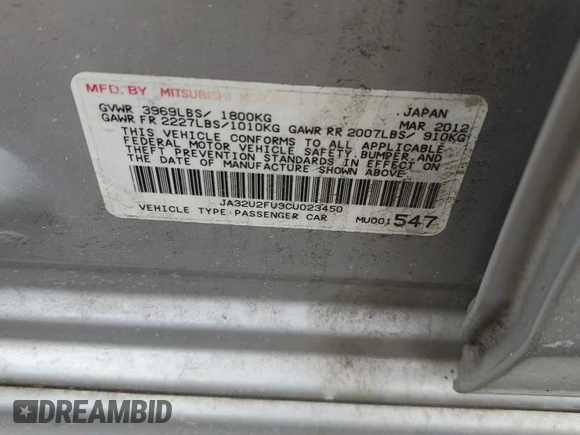 2012 Mitsubishi Lancer ES z VIN JA32U2FU3CU023450, wystawiony jako Copart lot #47019525 z przebiegiem Nie podano mil oraz Szkoda całkowita • Salvage title. Historia ofert i sprzedaży dostępna na DreamBid. Obrazek 13.