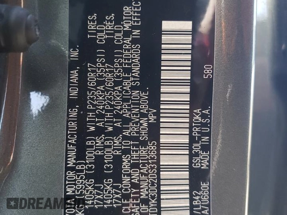 2013 Toyota Sienna XLE AAS с VIN 5TDYK3DC2DS313685, выставлен на аукционе Copart как лот 56064505 с пробегом 115 624 миль миль и Списание • Salvage title. История ставок и продаж доступна на DreamBid. Изображение 14.