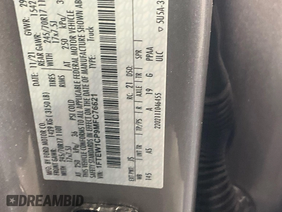 2021 Ford F-150 XL с VIN 1FTEW1CP9MFC76621, выставлен на аукционе IAAI как лот 42785458 с пробегом 25 280 миль миль и . История ставок и продаж доступна на DreamBid. Изображение 5.