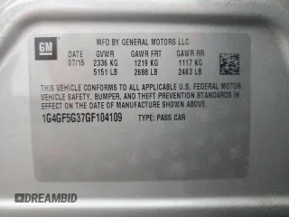 2016 Buick LaCrosse Premium II with VIN 1G4GF5G37GF104109, listed as a Copart auction lot 56247825 with 68,269 mi miles and Salvage title. Bid and sale history available at DreamBid. Image 12.