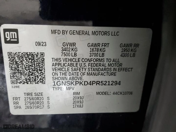2023 Chevrolet Tahoe Z71 with VIN 1GNSKPKD4PR521294, listed as a Copart auction lot 86339534 with 29,476 mi miles and Salvage Title. Bid and sale history available at carsss.com. Image 13.