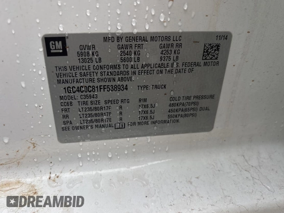 2015 Chevrolet Silverado 1500 with VIN 1GC4C0C81FF538934, listed as a Copart auction lot 55468595 with 185,884 mi miles and Clean Title. Bid and sale history available at DreamBid. Image 10.