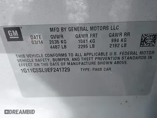 2014 Chevrolet Malibu LT with VIN 1G11C5SL9EF241729, listed as a IAAI auction lot 41863346 with 160,010 mi miles. Bid and sale history available at carsss.com. Image 9.