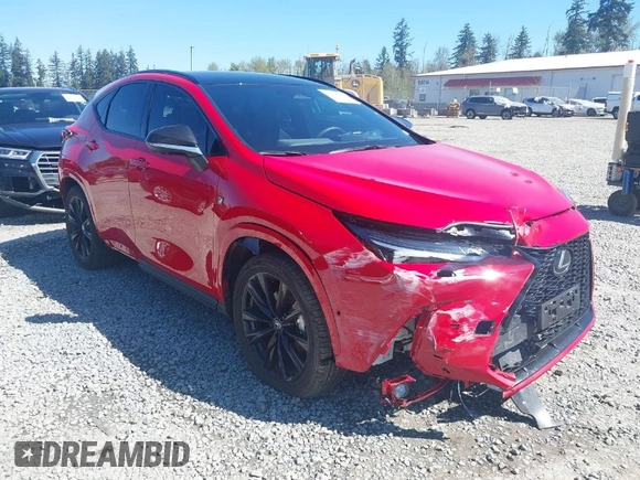 2025 Lexus NX with VIN JTJKKCFZ9S2043833, listed as a IAAI auction lot 42062661 with 9,850 mi miles. Bid and sale history available at carsss.com. Image 1.