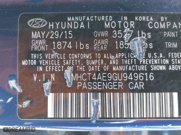 2016 Hyundai Accent SE with VIN KMHCT4AE9GU949616, listed as a IAAI auction lot 41978108 with 152,372 mi miles. Bid and sale history available at carsss.com. Image 9.