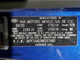 2021 Kia Forte LXS with VIN 3KPF24AD5ME297440, listed as a Copart auction lot 85517224 with 83,534 mi miles and Salvage Title. Bid and sale history available at carsss.com. Image 13.