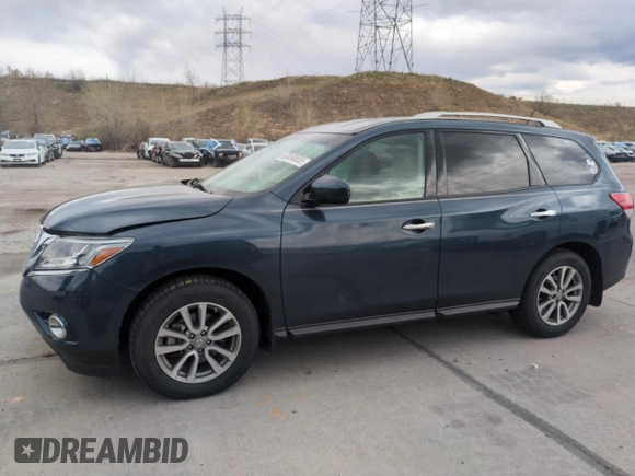 2015 Nissan Pathfinder SV with VIN 5N1AR2MM8FC713945, listed as a Copart auction lot 53490855 with 99,809 mi miles and Salvage Title. Bid and sale history available at carsss.com. Image 1.