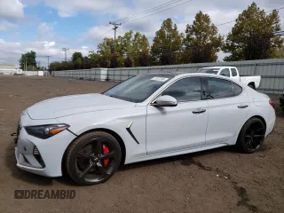 2019 Genesis G70 3.3T Advanced with VIN KMTG34LE8KU037427, listed as a Copart auction lot 73787334 with 57,720 mi miles and Salvage Title. Bid and sale history available at carsss.com. Image 1.