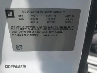 2011 Chevrolet Impala LT Fleet z VIN 2G1WG5EKXB1138108, wystawiony jako Copart lot #56046205 z przebiegiem 85 009 mil mil oraz Szkoda całkowita • Salvage title. Historia ofert i sprzedaży dostępna na DreamBid. Obrazek 12.