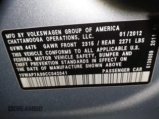 2012 Volkswagen Passat S w/Appearance with VIN 1VWAP7A30CC042041, listed as a IAAI auction lot 42051506 with 154,896 mi miles. Bid and sale history available at carsss.com. Image 9.