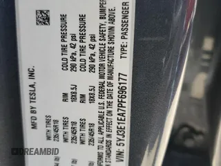 2023 Tesla Model 3 with VIN 5YJ3E1EA7PF696177, listed as a Copart auction lot 47939205 with 32,578 mi miles and Salvage Title. Bid and sale history available at carsss.com. Image 14.