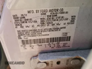 2012 Ford F-250 XL with VIN 1FT7W2B67CEC84664, listed as a Copart auction lot 53691645 with 209,117 mi miles and Salvage title. Bid and sale history available at DreamBid. Image 14.