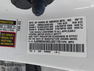2013 Honda CR-V LX with VIN 5J6RM3H39DL002176, listed as a IAAI auction lot 41668666 with 65,940 mi miles. Bid and sale history available at carsss.com. Image 9.