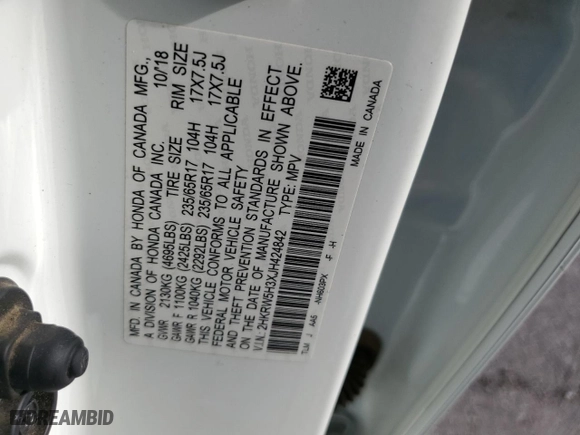 2018 Honda CR-V LX with VIN 2HKRW5H3XJH424842, listed as a Copart auction lot 50756145 with 107,076 mi miles and Salvage Title. Bid and sale history available at carsss.com. Image 15.