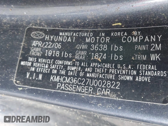 2007 Hyundai Accent GS with VIN KMHCM36C27U002822, listed as a IAAI auction lot 41671406 with 1 mi miles. Bid and sale history available at carsss.com. Image 9.
