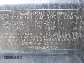 2005 Hyundai Sonata GLS with VIN KMHWF35H25A196397, listed as a IAAI auction lot 41734750 with 199,890 mi miles. Bid and sale history available at carsss.com. Image 9.