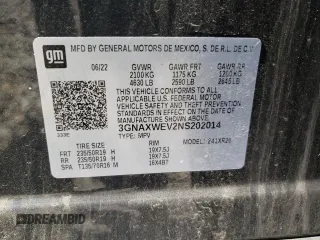 2022 Chevrolet Equinox RS with VIN 3GNAXWEV2NS202014, listed as a Copart auction lot 55381305 with 58,080 mi miles and Salvage title. Bid and sale history available at DreamBid. Image 13.