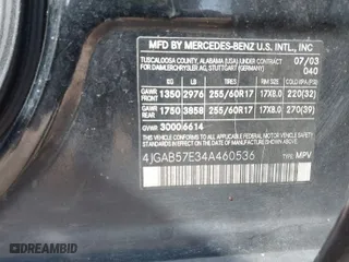 2004 Mercedes-Benz M-Class 3.5L with VIN 4JGAB57E34A460536, listed as a IAAI auction lot 41511246 with 172,556 mi miles. Bid and sale history available at carsss.com. Image 9.